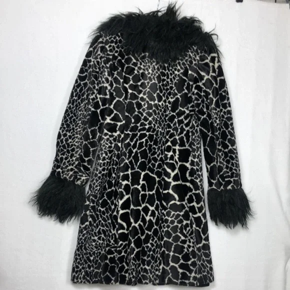Rare Vintage Betsey Johnson Mongolian Faux Fur Animal Print 90s Y2k Trench Coat - Picture 9 of 16